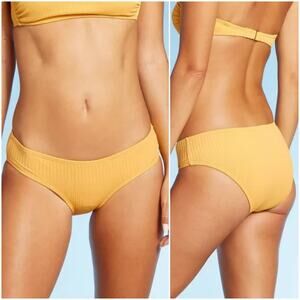 Juniors' Ribbed Cheeky Hipster Bikini Bottom in Yellow, Size: LARGE